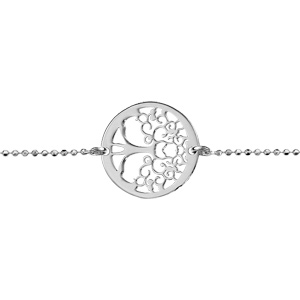 Bracelet en argent rhodi chane maille boules avec au milieu 1 cercle avec 1 arbre de vie  l\'intrieur - longueur 16cm + 3cm de rallonge - Vue 1