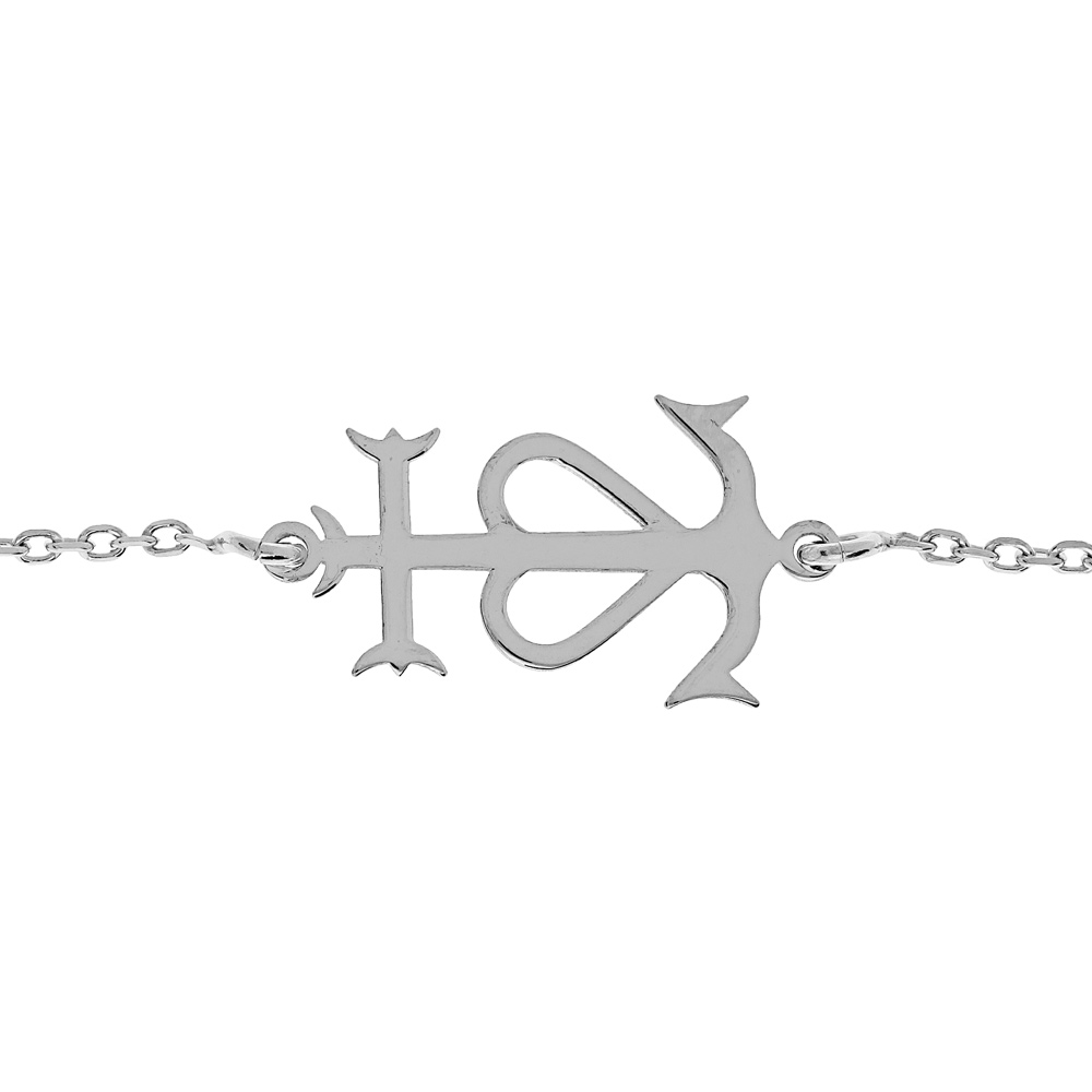 Bracelet en argent rhodi� cha�ne maille for�at et croix camarguaise 15+3cm - Symbole de la Camargue - Vue 1