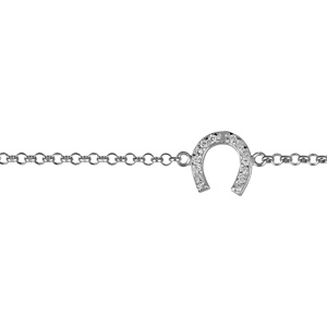 Bracelet en argent rhodié chaîne maille jaseron avec 1 fer à cheval orné d\'oxydes blancs au milieu - longueur 18cm - Vue 1