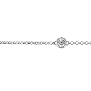 Bracelet en argent rhodi chane maille jaseron avec oxyde rond blanc sertis clos au milieu - longueur 18cm - Vue 1