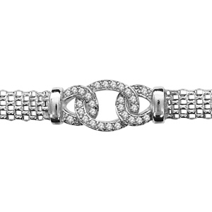 Bracelet en argent rhodi chane maille milanaise avec au milieu 3 maillons orns d\'oxydes blancs sertis - longueur 16cm + 2cm de rallonge - Vue 1