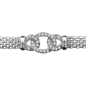 Bracelet en argent rhodié chaîne maille milanaise avec au milieu 3 maillons ornés d\'oxydes blancs sertis - longueur 16cm + 2cm de rallonge - Vue 1