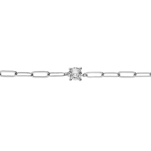 Bracelet en argent rhodi chane maille rectangulaire et oxyde blanc serti 16+3cm - Vue 1