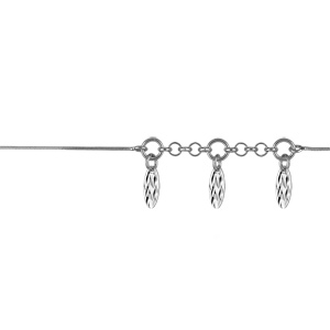 Bracelet en argent rhodié chaîne maille serpentine orné de 3 pampilles ovales et striées réglable 17+2,5 cm - Vue 1