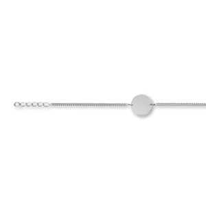 Bracelet en argent rhodi chane maille serre avec plaque ronde  graver au milieu - longueur 17cm + 3 cm de rallonge - Vue 1