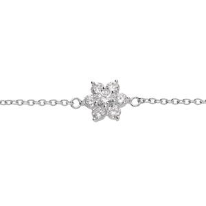 Bracelet en argent rhodi chane motif marguerite avec oxyde blanc sertis et contour blancs sertis 16.5+2cm - Vue 1