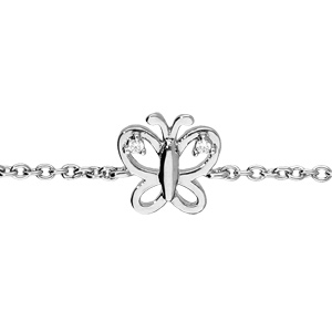 Bracelet en argent rhodi chane papillon ajour oxydes blancs longueur 16+3cm - Vue 1