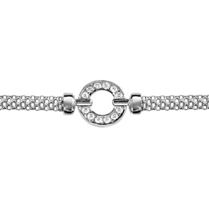 Bracelet en argent rhodi chane petites maille milanaise avec au milieu 1 anneau orn d\'oxydes blancs sertis - longueur 15cm + 3cm de rallonge - Vue 1
