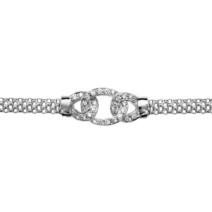 Bracelet en argent rhodi chane petites maille milanaise avec au milieu 3 maillons orns d\'oxydes blancs sertis - longueur 15cm + 3cm de rallonge - Vue 1