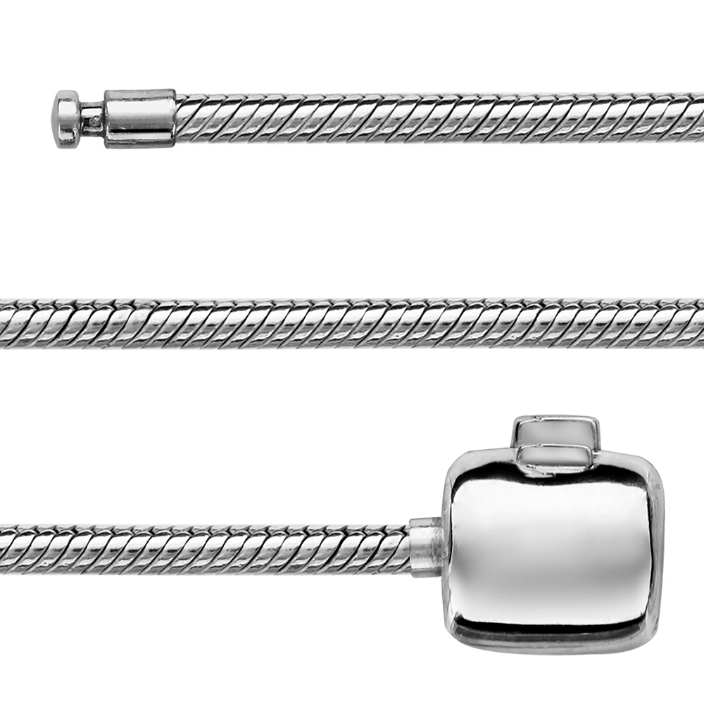 Bracelet en argent rhodi� cha�ne tube serpent pour charms - longueur 19cm fermoir haut de gamme - Vue 1