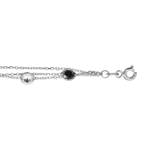 Bracelet en argent rhodi 3 chanes agrmentes d\'oxydes noirs et blancs - longueur 16cm + 3cm de rallonge - Vue 1