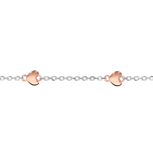 Bracelet en argent rhodi chanes alterne de coeurs dors rose - longueur 16cm + 3cm de rallonge - Vue 1
