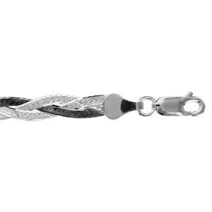 Bracelet en argent rhodi 3 chanes mailles plates tresses, dont 1 rhodie noir - longueur 18cm - Vue 1