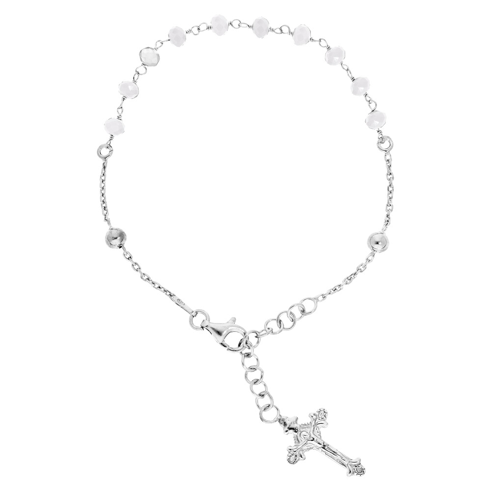 Bracelet en argent rhodi� chapelet et pierres facett�es blanches 16,5+2,5cm - Vue 1