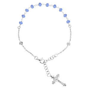 Bracelet en argent rhodi chapelet et pierres facettes bleues 16,5+2,5cm - Vue 1