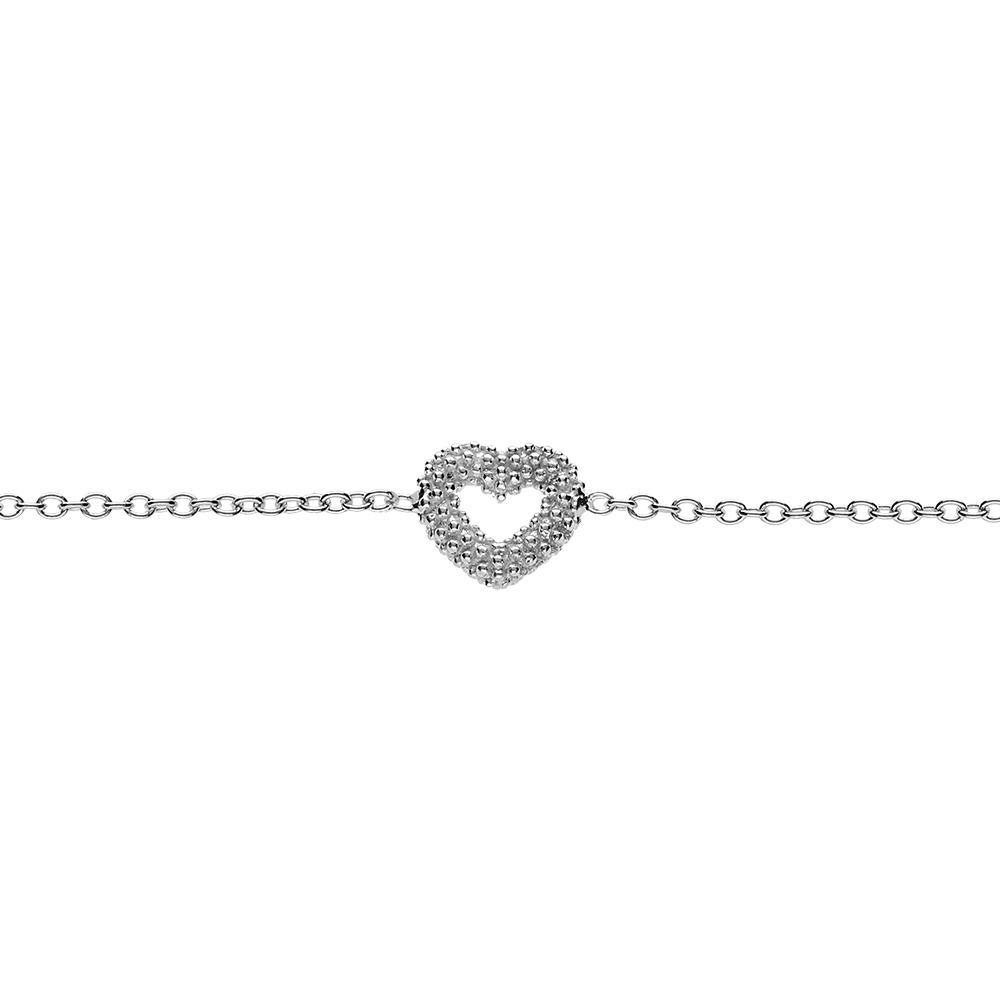 Bracelet en argent rhodi� clair, coeur �vid� perl� 16+3cm - Vue 1