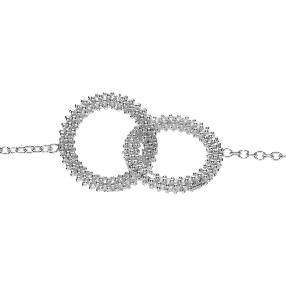 Bracelet en argent rhodi� clair, double cercle �vid� perl� 16+3cm - Vue 1