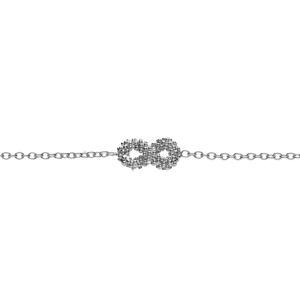 Bracelet en argent rhodi� clair, infini �vid� perl� 16+3cm - Vue 1