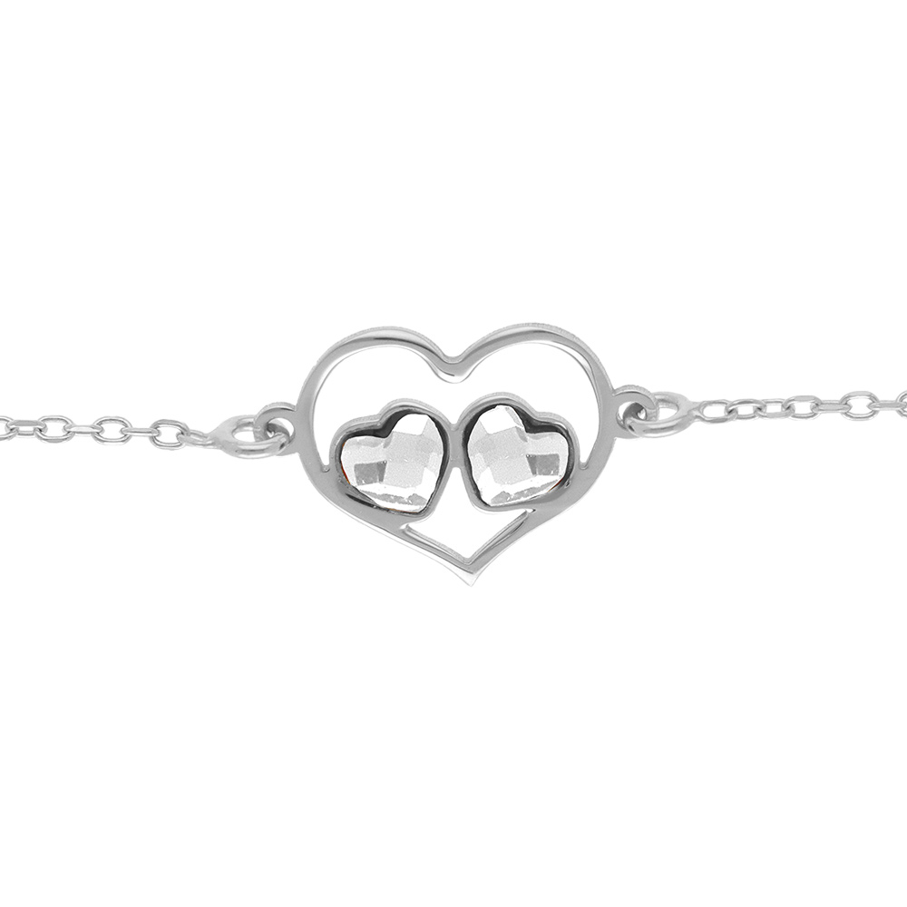 Bracelet en argent rhodi� coeur ajour� etdeux oxydes blancs - 15+3cm - Vue 1