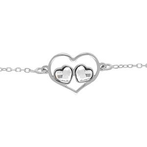 Bracelet en argent rhodi� coeur ajour� etdeux oxydes blancs - 15+3cm