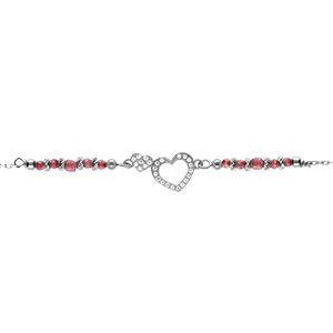 Bracelet en argent rhodié coeur avec contour d\'oxydes blancs sertis avec verre rouge -16+3cm - Vue 1