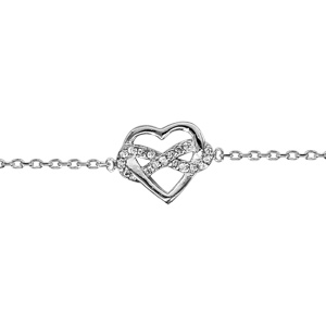 Bracelet en argent rhodi coeur et infini oxydes blancs sertis 16cm + 2cm - Vue 1