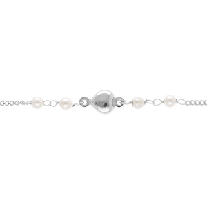 Bracelet en argent rhodi coeur et perle blanche imitation diamantes -16+3cm