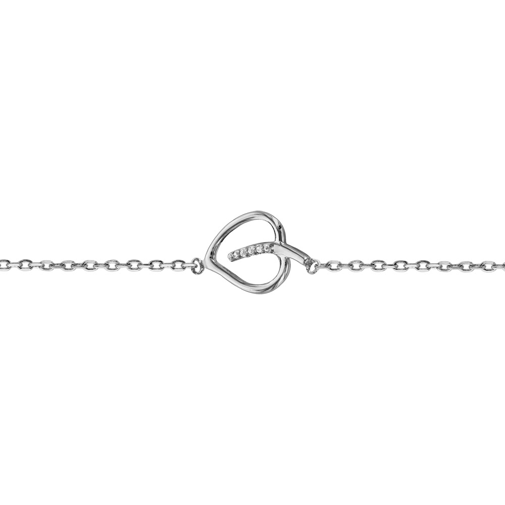 Bracelet en argent rhodi� coeur oxydes blancs sertis 16cm + 2cm - Vue 1