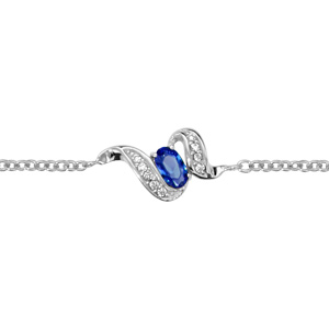 Bracelet en argent rhodi collection joaillerie chane avec au milieu 1 oxyde ovale bleu au centre de vagues ornes d\'oxydes blancs sertis - longueur 16cm + 2cm de rallonge - Vue 1