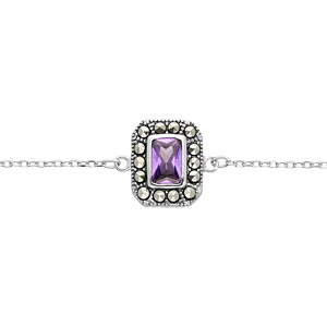 Bracelet en argent rhodi collection joaillerie chane avec oxyde violet rectangulaire et contour Marcassite 16+2cm - Vue 1