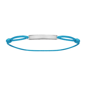 Bracelet en argent rhodi cordon bleu ciel coulissant avec plaque rectangulaire longue au milieu - Vue 1