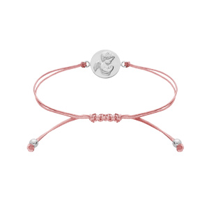 Bracelet en argent rhodi cordon coulissant rose avecpastille motif Angelot - Vue 1