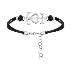 Bracelet en argent rhodi cordon doubl noir avec croix camarguaise 16+3cm - Vue 1
