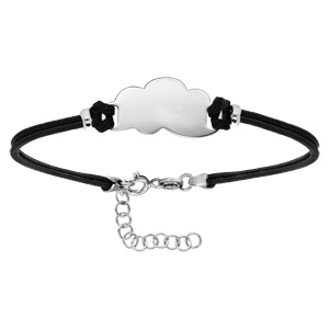 Bracelet en argent rhodié cordon double noir interchangeable avec rondelle en forme nuage decoupé longueur 14+3cm - Vue 1