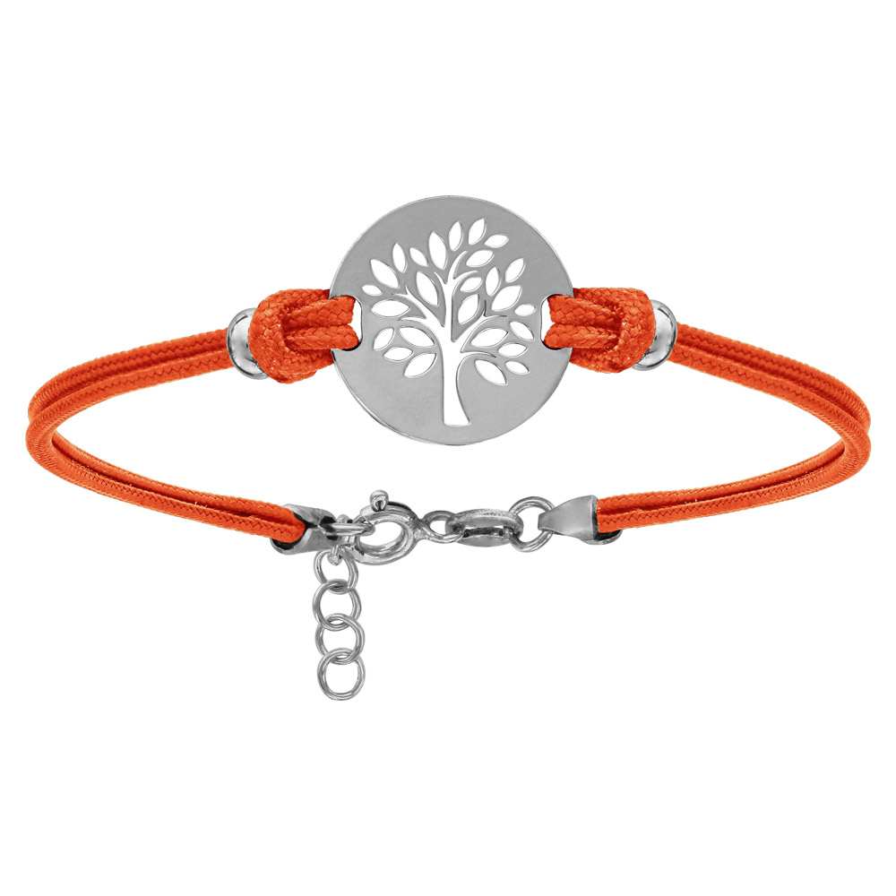 Bracelet en argent rhodi� cordon double orange interchangeable avec pastille arbre de vie 16+3cm - Vue 1