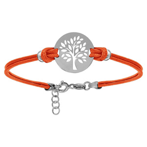Bracelet en argent rhodié cordon double orange interchangeable avec pastille arbre de vie 16+3cm - Vue 1