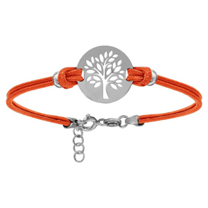 Bracelet en argent rhodi cordon double orange interchangeable avec pastille arbre de vie 16+3cm - Vue 1