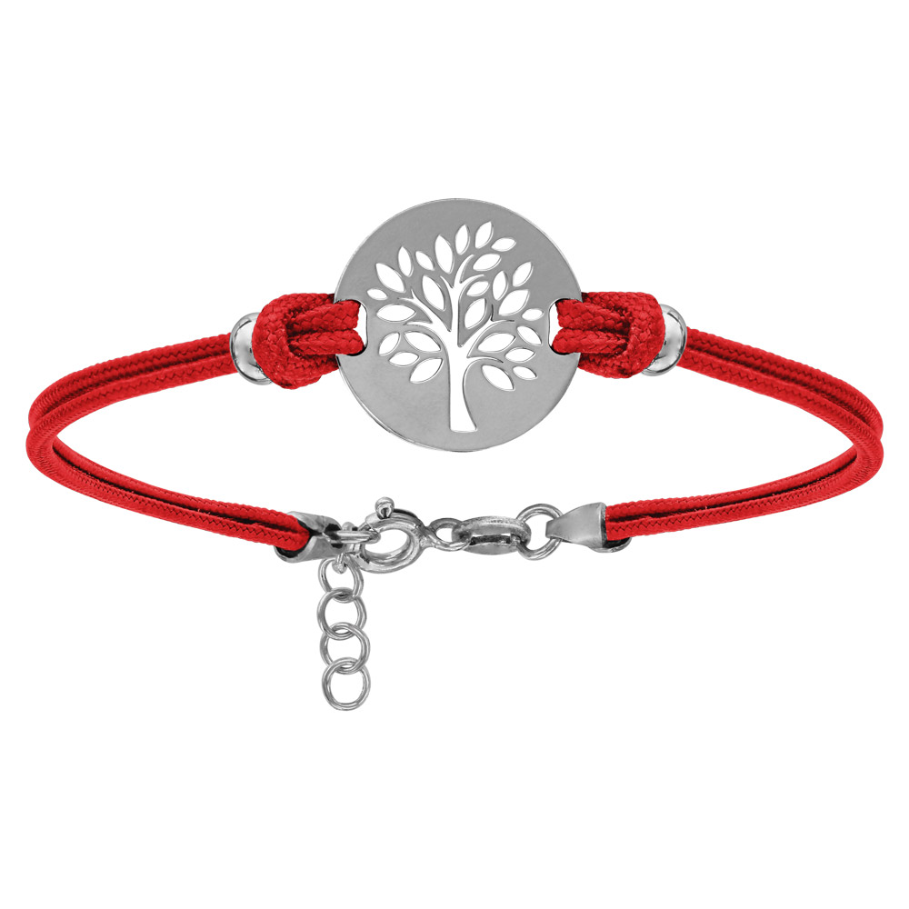 Bracelet en argent rhodi� cordon double rouge interchangeable avec pastille arbre de vie 16+3cm - Vue 1