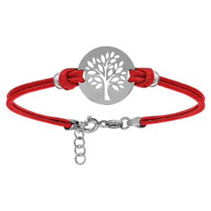 Bracelet en argent rhodié cordon double rouge interchangeable avec pastille arbre de vie 16+3cm - Vue 1