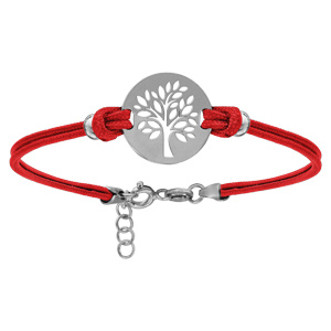 Bracelet en argent rhodi cordon double rouge interchangeable avec pastille arbre de vie 16+3cm - Vue 1