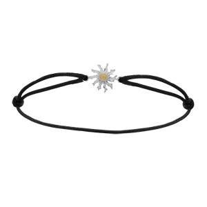 Bracelet en argent rhodi cordon noir rglable avec Eguzkilore la fleur-soleil - Vue 1