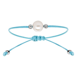 Bracelet en argent rhodi cordon rglable bleu ciel avec perle d\'eau douce - Vue 1