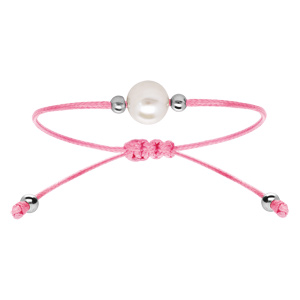 Bracelet en argent rhodi cordon rglable rose avec perle d\'eau douce - Vue 1