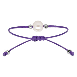 Bracelet en argent rhodi cordon rglable violet avec perle d\'eau douce - Vue 1