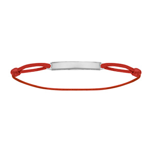 Bracelet en argent rhodi cordon rouge coulissant avec plaque rectangulaire longue au milieu - Vue 1