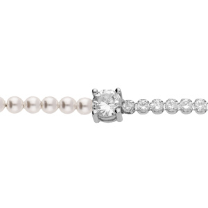 Bracelet en argent rhodi 1 cot rivire d\'oxydes blancs et 1 cot perles blanches de synthse avec oxyde rond blanc serti 16+3cm - Vue 1