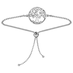 Bracelet en argent rhodi coulissant chane avec rondelle avec 1 arbre de vie dcoup  l\'intrieur - Vue 1