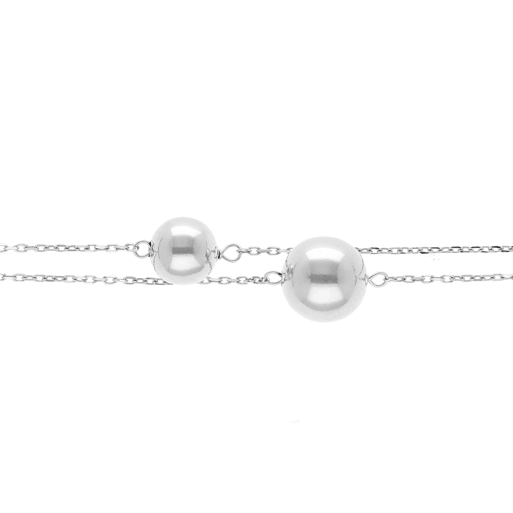 Bracelet en argent rhodi� deux rangs deux boules 8 et 10mm - 16+3cm - Vue 1