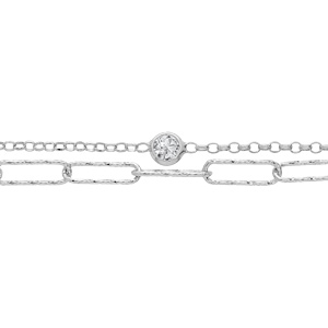 Bracelet en argent rhodi double chane mailles rectangulaires et maille fine 16+3cm - Vue 1