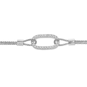 Bracelet en argent rhodi double chane motif ovale et oxydes blancs sertis 15+3cm - Vue 1